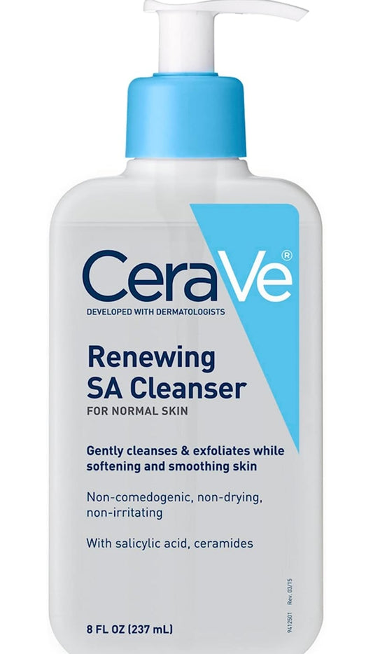 CeraVe - Limpiador de ácido salicílico para la cara con vitamina D para piel áspera e irregular, sin fragancias, 8 oz, para renovación y exfoliación♥️para piel normal ✅